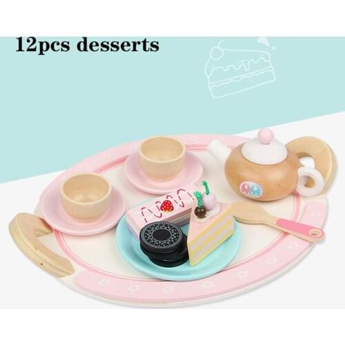 12Pcs Pretend Play House toy Fruit Cake Kitchen Food Toys Childrens Puzzle Simulation Kitchen Wooden Toys Gift for Kids