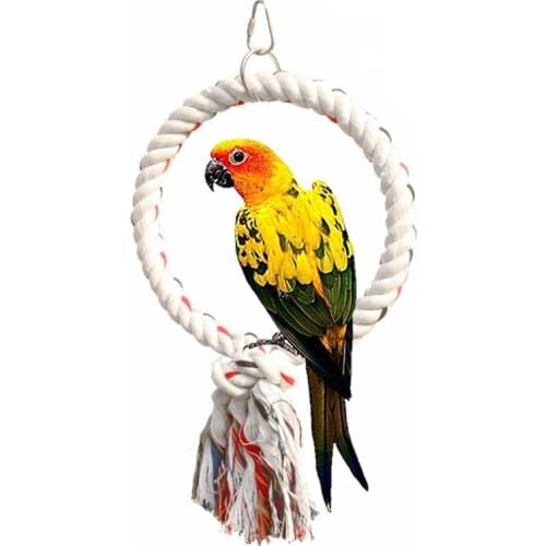 Pet Parrot Toy Birds Cage Cotton Rope Circle Ring Stand Chewing Bite Hanging Swing Climbing Play Toys for Cockatiel Parakeet