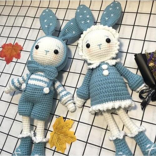 2pcs Hand-knitted Handmade Toys Yarn Crochet Cute Rabbit Doll Best Gift For Lovers Girlfriends
