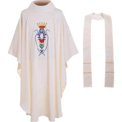 Holy White Crown Pattern Embroidered Catholic Church Priest Surplices Chasuble Vestments