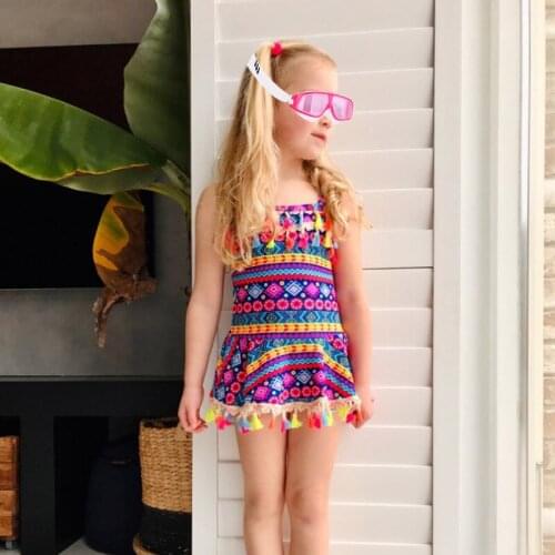 2020 Tassel Girls Swimsuit Retro One Piece Kids Bathing Suit Striped Cute Children Swimsuit Outdoor Beach Toddler Swimming Suits