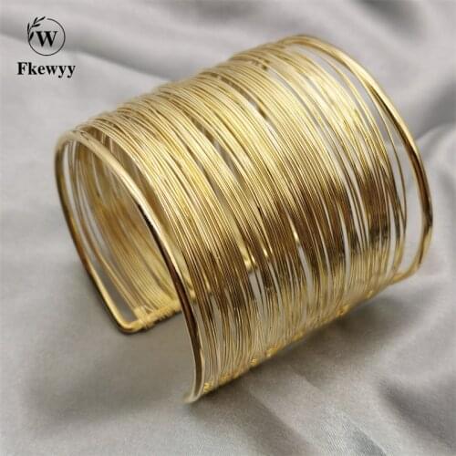 Fkewyy Fashion Luxury Bangles For Women Round Multiple Cuff Bracelets Golden Ethnic Style Manual Weaveclassic Jewelry Party Gift