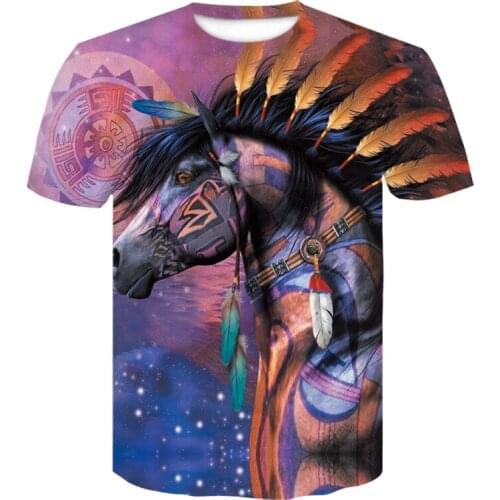 Animal 3D colour horse round neck high quality T-shirt 2020 summer mens casual short sleeve printed T-shirt top