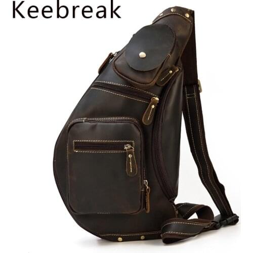 100% Genuine Leather Chest Bags Men Crazy Horse Leather Cross Body Bag One Shoulder Backpack Housband Male Luxury Sling Bag 2021
