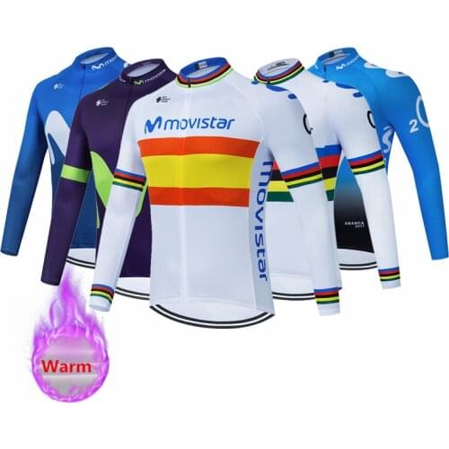 New World Champion Movistar Winter Cycling Clothing Long Sleeve Cycling Jersey Thermal Fleece Ropa De Ciclismo Warm Bike Jacket