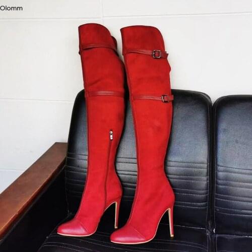 Olomm Handmade Women Over The Knee Boots Stiletto High Heels Boots Round Toe 5 Colors Customize Color Shoes Women US Size 5-15