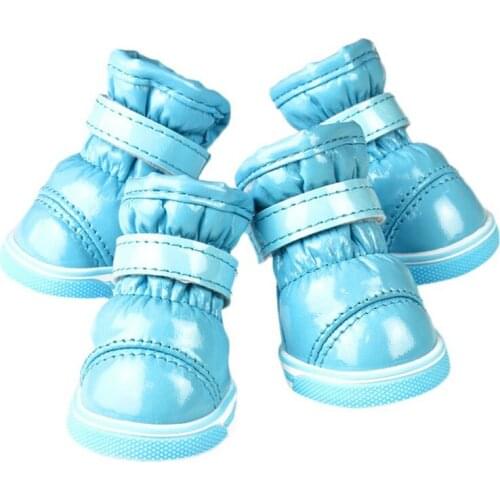 Pet Dogs Autumn Winter Boots Thick Shoes Velvet Casual Warm Slip-Resistant Waterproof Velcro Shoes 4 Pcs/Set Pet