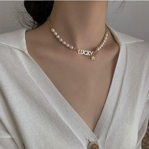 Cute Luxury Lucky Star Pearls Splicing Chain Necklaces for Women High Quality Japanese Fresh Girl Clavicle Necklace Girl Gifts