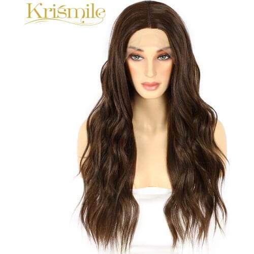 Krismile Long Brown Wave Synthetic Lace Wigs T Middle Part Wig High Temperature Party Cosplay Daily for Women Wear Drag Queen