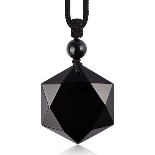 Natural Black Obsidian Six Awn Star Blue Sand Stone Pendant Necklace For Men Women Talisman Amulet Jewelry Drop Shipping