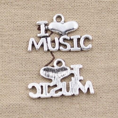 8pcs Charms I Love Music 16x28mm Antique Silver Color Pendants DIY Crafts Making Findings Handmade Tibetan Jewelry