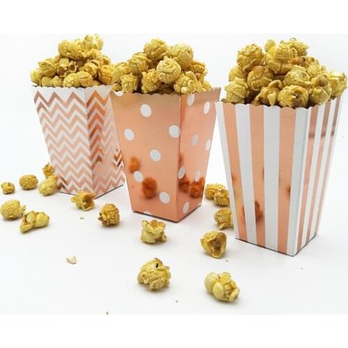 36pcs Rose Gold Popcorn Metallic Box Pop Corn Scoop Popcorn Bar Carnival Circus Hollywood Movie Night Birthday Party Decor