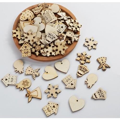 Christmas Theme Wooden Cutout Slices Crafts Embellishment For DIY Crafting Ornament Decoration For Wedding Festival Party 50pcs