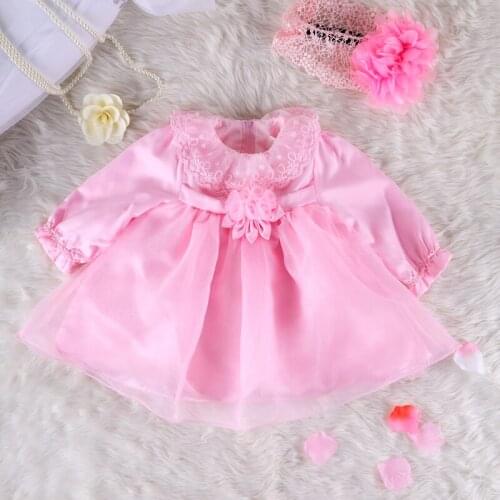 Pink Lace Baby Girl Long Sleeve 1 year Birthday Dresses Princess Baby Girls Dress Petal christening Baptism Dress for newborn