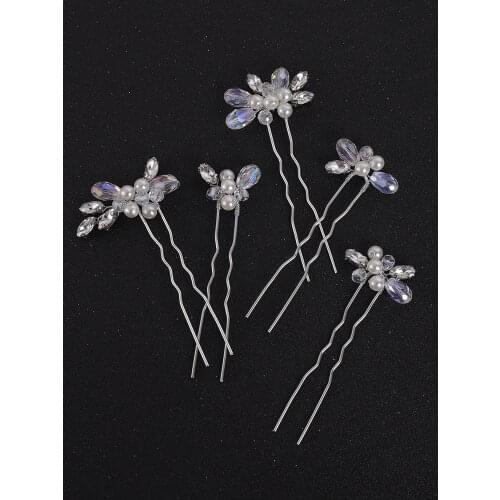 Silver Bridal Hair Pins Crystal Rhinestone Elegant Women Hair Accessory Wedding Accessories For Bride Hair Ornaments 5PCS