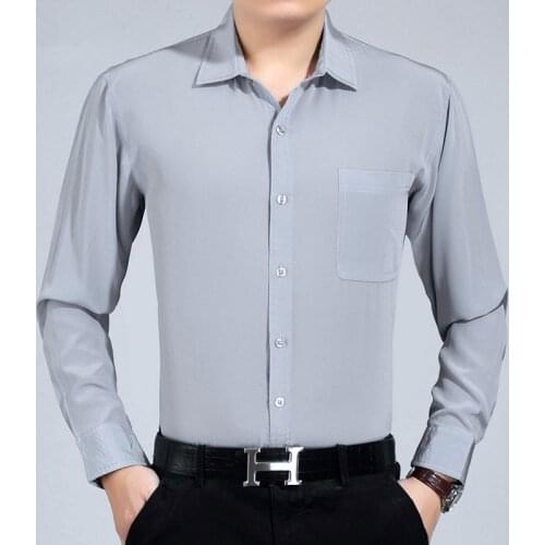 Silk Summer Men Shirt White Black Long Sleeve Shirt Formal Mens Dress Shirts Plus Size Camisa Hombre 3400 KJ1945