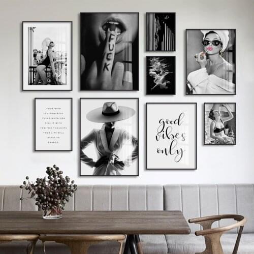 Nordic Poster Fashion Girl Black white Print Wall Art Canvas Paintings Decoration Pictures for living Room Modern Home Decor