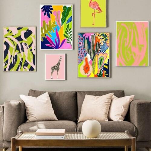 Tiger Giraffe Flamingo Flower Plant Leaf Wall Art Canvas Painting Nordic Posters And Prints Wall Pictures For Living Room Decor