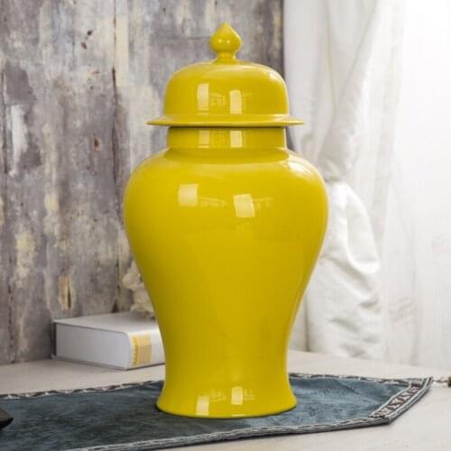 Europe ceramic temple jar storage jar vase household sitting room porch decoration ginger jar YELLOW
