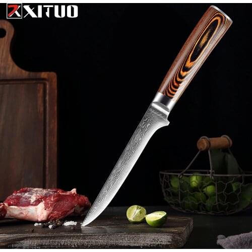 XITUO 6" inch Boning Knife vg10 Damascus Steel Fish Knives Lasting Sharp Kitchen Knives Wood Handle New Ham Knife Kitchen Tools