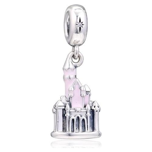 Pink Castle Dangle Charms For Woman DIY Fits Original 925 Silver Bracelets Fashion Silver Beads For Jewelry Making