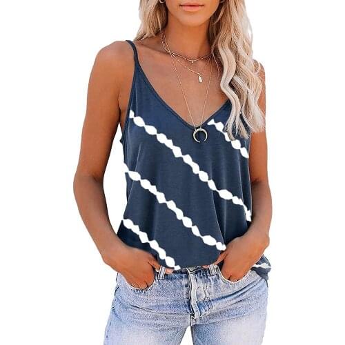 Women Casual Vest Tops Diagonal Striped Print Sleeveless Sexy V-Neck Loose Tank Summer New Suspender Camisole Tops Plus Size 5XL