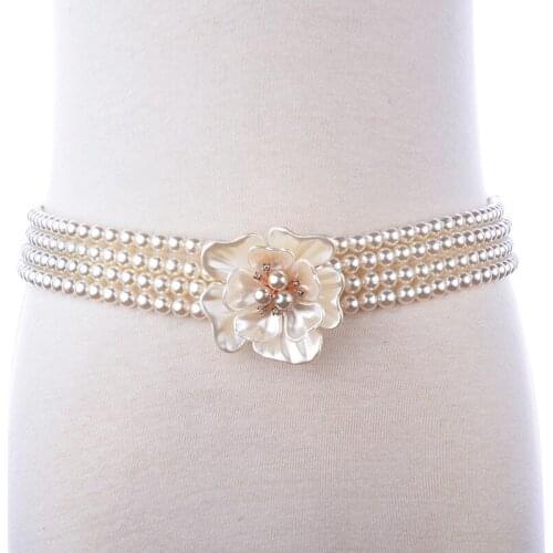 New Fashion The Korean version of lady Imitating pearl flower waist belt skirt women waist dress belt BL1832