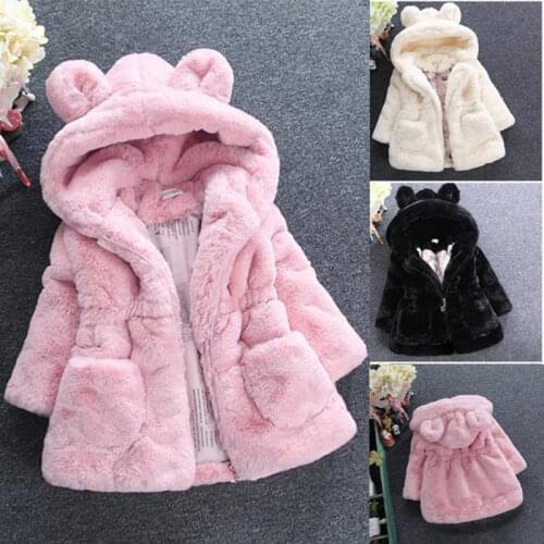 2018 New Winter Baby Girls Clothes Faux Fur Coat Fleece Show Jacket Warm Snowsuit 1-7Y Baby Hooded Jacket Childrens Outerwear