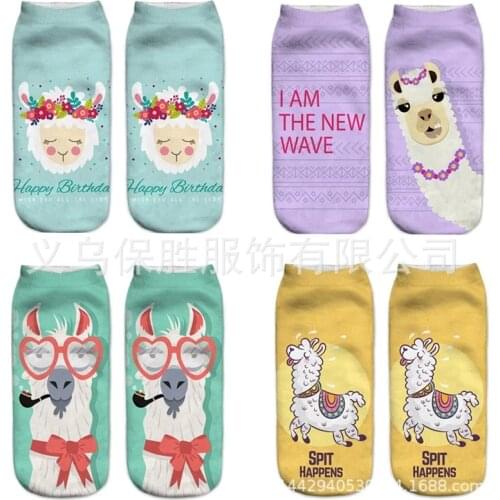 1pair / pack 3D cute cartoon alpaca party pattern hot womens sock unisex Fashion polyester socks 19 * 8cm women Socks hot drop