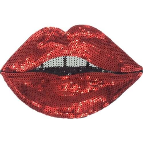 1Pc Applique Sequin Red lip Patches Clothing Iron On Cloth Embroidered Sticker Sew On Pacthes For clothes