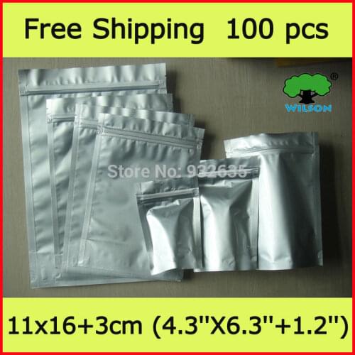 11x16+3cm (4.3''X6.3''+1.2'') 100 pcs 4.7mil aluminum foil stand up zipper bags for food Free shipping