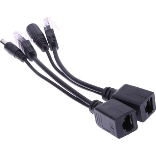 2pcs/set Power Over Ethernet Passive POE Injector Splitter Adapter Cables Kit Black RJ45 Injector Power Supply Module