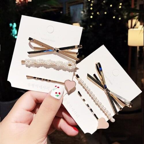 3pcs Elegant Bow Hair Clips for Women Pearl Hair Alloy Love Hair Pins Sweet Barrette Fashion Hair Accessories Styling Tools