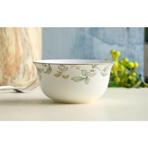 4.5 inch, real fine bone china soup bowls, bowl, green leaf painting, porcelain noodle bowl, for kitchen and cooking
