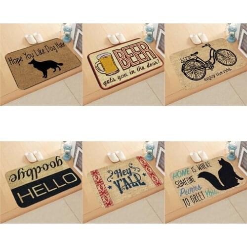40x60cm Flannel Indoor Doormat Rectangle Anti-slip Beer Bike Dog Cat Letter Printed Carpet Rug Bedroom Bathroom Mats 1Pcs