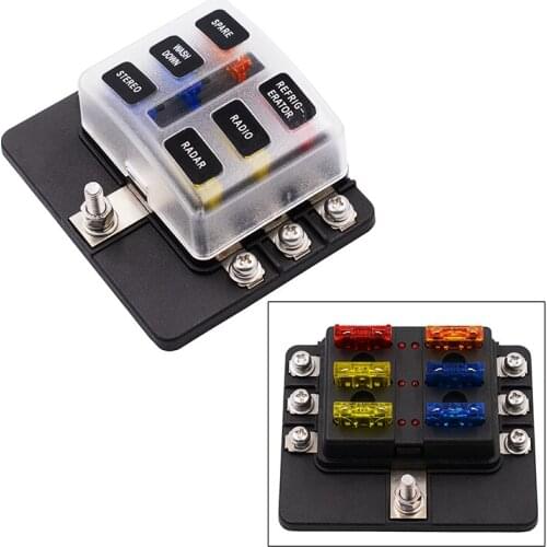 6 Way Blade Fuse Box Holder with LED Light Damp-Proof Block Marine Car Boat Automotive RV DC 32V Waterproof with Cover & Fuse