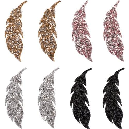 8-12Pcs Wing Leaf Hotfix Rhinestone Patches Mixed Color Sew On Appliques Costume Accessories for DIY Clothes Bags Sewing Making