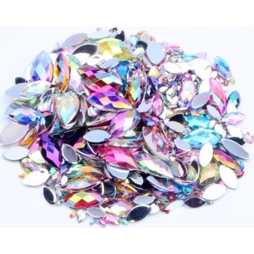 Acrylic Craft DIY Gems 1.5x3mm 10000pcs Flatback Marquise Earth Facets AB colors Rhinestone Strass High Shine Nail Art