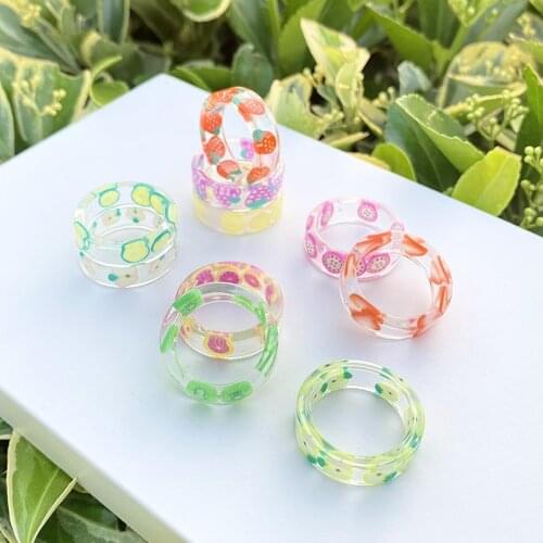 Fruit Acrylic Party Fashion Womens Rings Minimalist Big Transparent Finger Rings for Girls Vintage Accessories Designer Female