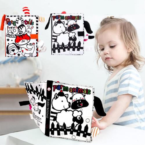 Black White Enlightenment Educational Toy Animal Marine Label Stereo Book for Toddler Xmas Toy Baby Visual Excitement Cloth Book