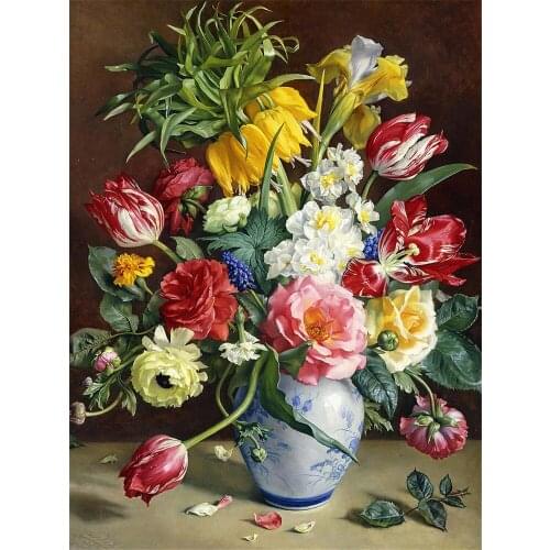 Flowers Printed 11CT Cross Stitch Embroidery Set DMC Threads Painting Needlework Sewing Handmade Magic Gift Adults