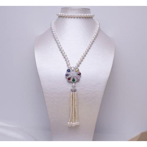 Elegant&Beautiful Natural Freshwater Pearl Necklace Women Pearl Jewelry Gifts 8-9mm Nearround Pearl Necklace Tassel Pendant