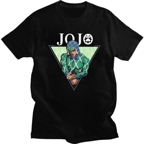 Cool Jojo Bizarre Adventure Tshirt for Men Short Sleeves Manga Guido Mista Tee Shirts Slim Fit 100% Cotton T-shirt Gift Idea