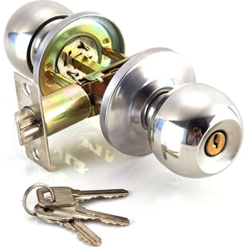New Stainless Steel Round Ball Door Knobs Handle Passage Entrance Lock Entry with 3 Keys for Bedrooms Living Rooms