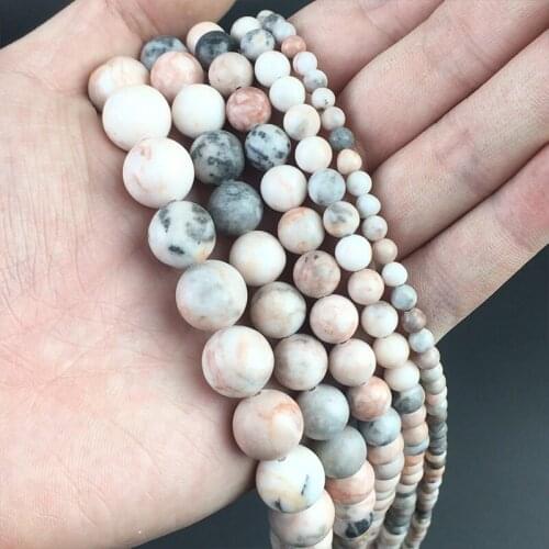 Natural Dull Polish Matte Pink Zebra Jaspers Stone Round Loose Spacer Beads For Making Jewelry DIY Bracelet 15'' 4/6/8/10mm