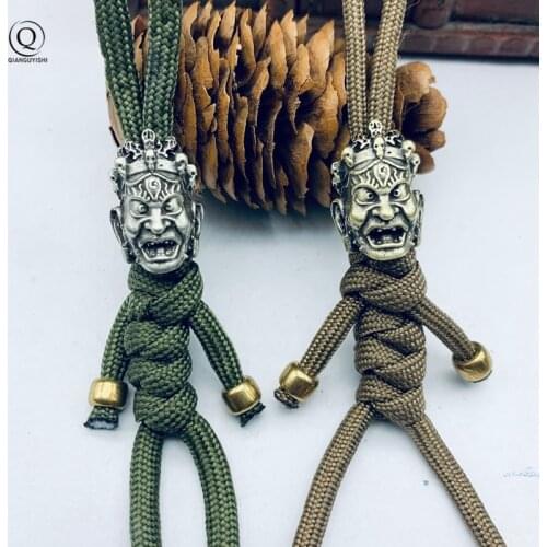 Brass Knife Bead Demon Vajra Bodhisattva Paracord EDC Outdoor Tool DIY Accessories Vintage Metal Copper Keychain Pendant Jewelry