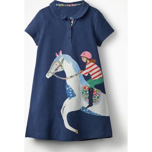 Summer Bluey Girl Dress Knitted Short Sleeve Dress Cotton Embroidered Dress For Girls