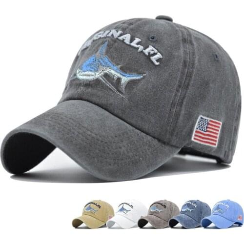 Fashion Embroidered Letter Shark Pattern Fitted Baseball Cap Men Women Washed Cotton Do Old Hats Gorras Snapback Hat