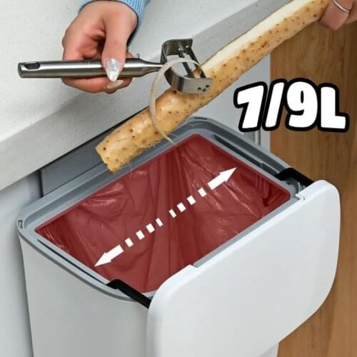 7/9L Kitchen Trash Can Bin with Lid Wall-mounted Recycle Trash Toilet Garbage Can Waste Storage Bathroom Living Room Rubbish Bin