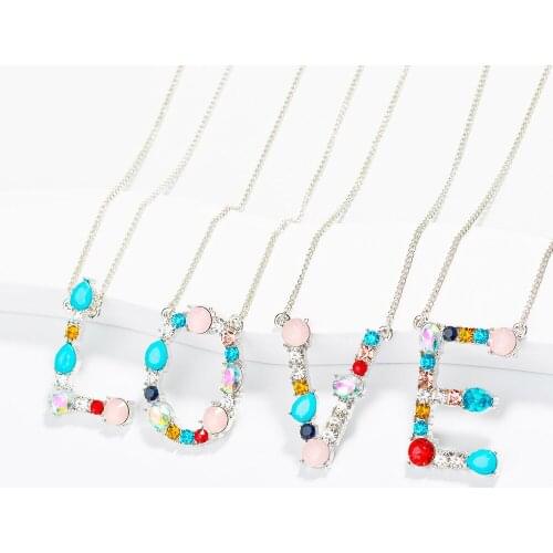 Mutlicolor Pave Zircon Alphabet 26 Letter Pendant Necklace Women Initial Necklace Monogram Couple Name Jewelry NC197